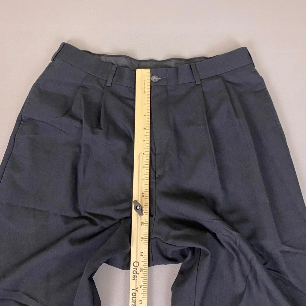Dress Pants Men's 34x29 Black Pleated Trousers Cuffed Hem Relaxed Fit No Brand‎